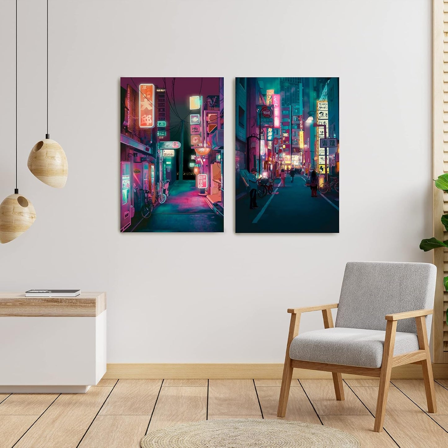 Japan Art Poster Set of 2 - Japanese Print Artwork on Canvas Roll - Tokyo Anime Wall Art Picture Gift - Preppy Night City Wall Decor Poster for Room Aesthetic Bedroom Kitchen Living UNFRAMED 11X14