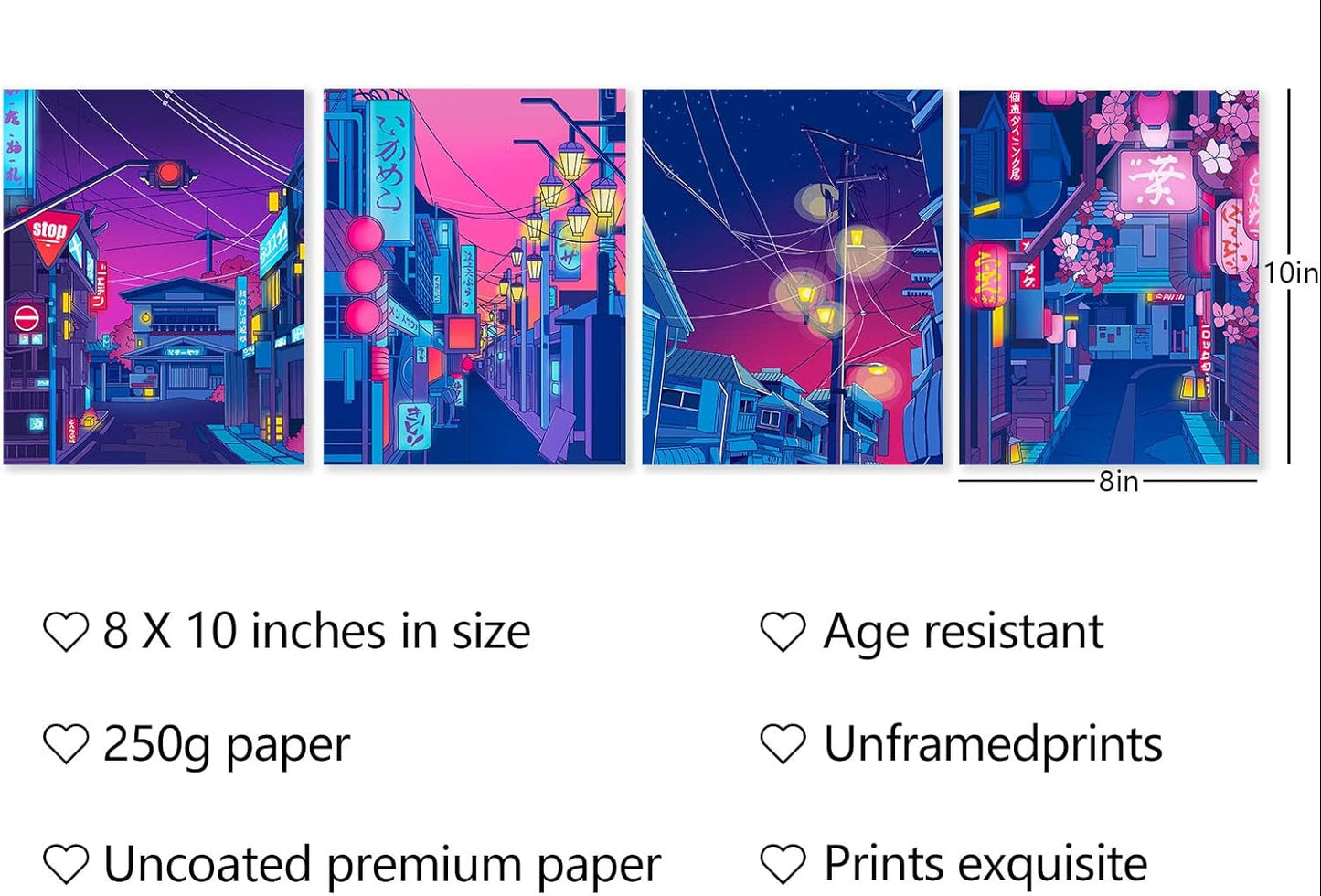 Anime Posters Japanese Wall Art Set of 4 - Anime Art Tokyo Streets in the Night Sky Wall Decor Poster for Living Room Bedroom Kitchen UNFRAMED 8X10 Inch