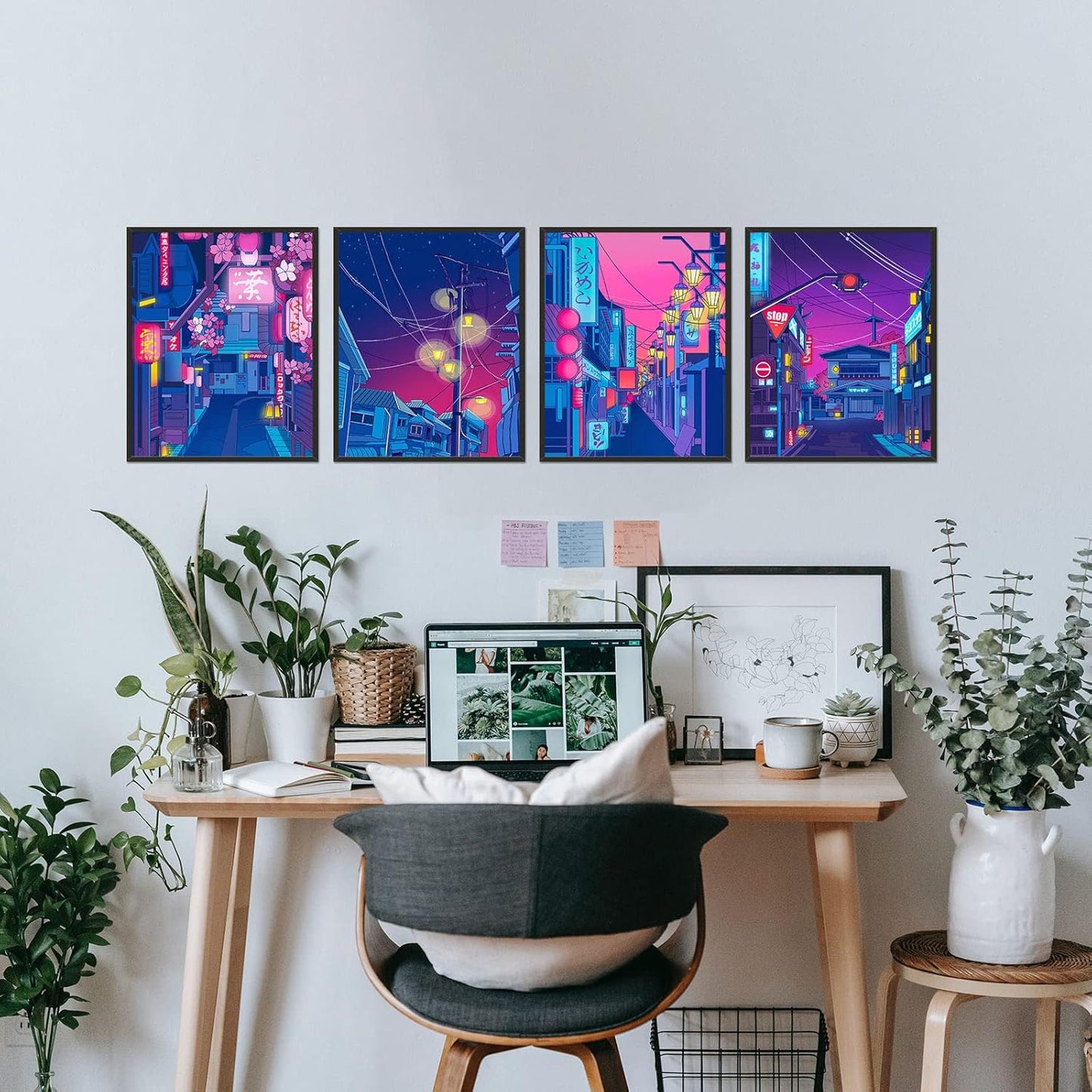 Anime Posters Japanese Wall Art Set of 4 - Anime Art Tokyo Streets in the Night Sky Wall Decor Poster for Living Room Bedroom Kitchen UNFRAMED 8X10 Inch