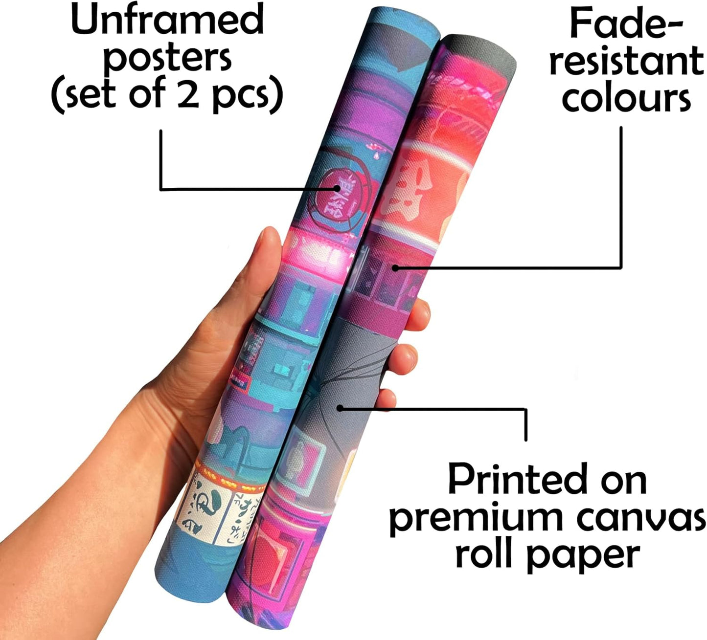 Japan Art Poster Set of 2 - Japanese Print Artwork on Canvas Roll - Tokyo Anime Wall Art Picture Gift - Preppy Night City Wall Decor Poster for Room Aesthetic Bedroom Kitchen Living UNFRAMED 11X14