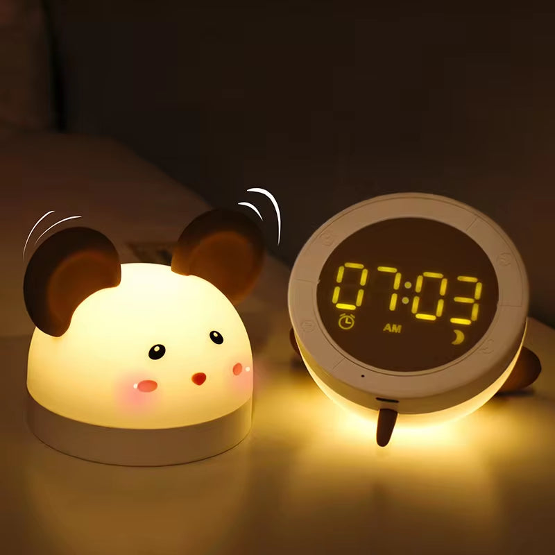 C2 Cute Digital Cartoon Silicone Alarm Clock Little Mouse Alarm Clock Night Light for Kids Bedside Clock Sleep Trainier Wake Up