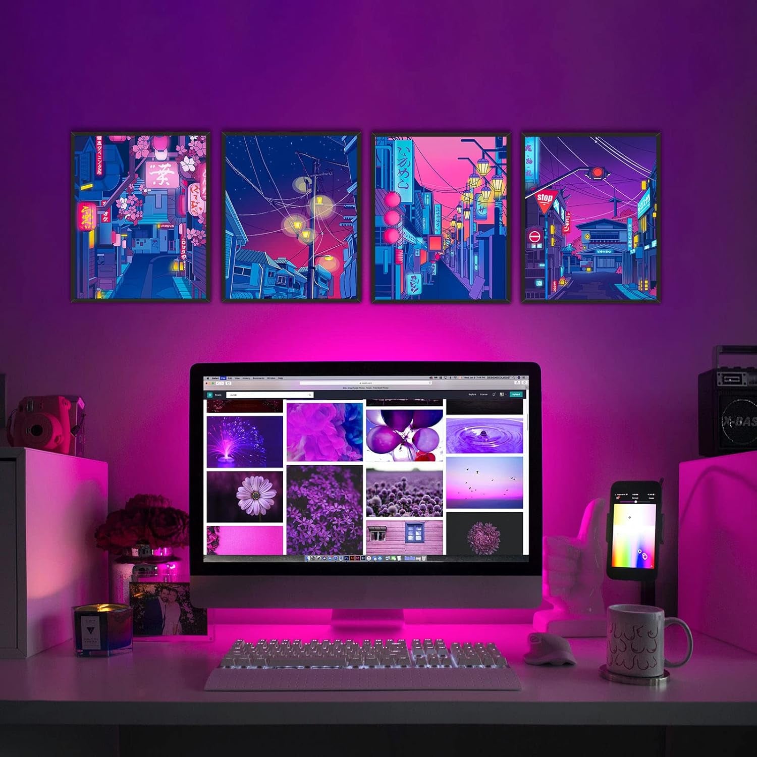 Anime Posters Japanese Wall Art Set of 4 - Anime Art Tokyo Streets in the Night Sky Wall Decor Poster for Living Room Bedroom Kitchen UNFRAMED 8X10 Inch