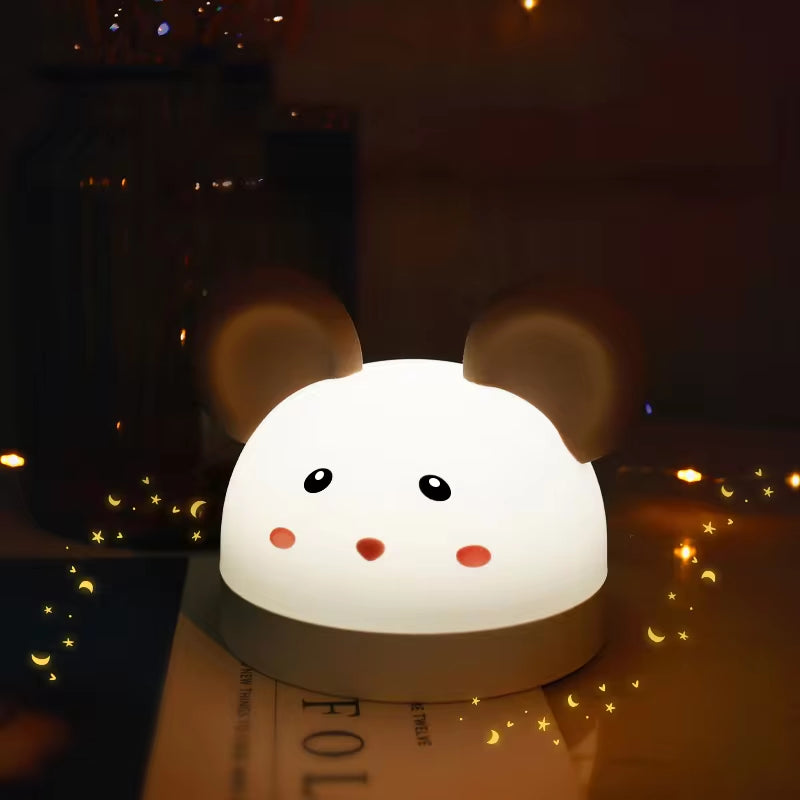 C2 Cute Digital Cartoon Silicone Alarm Clock Little Mouse Alarm Clock Night Light for Kids Bedside Clock Sleep Trainier Wake Up