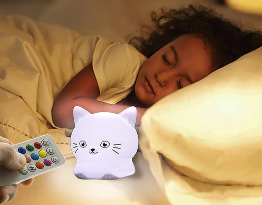 Cute Kitty Nursery Night Light - 9 Colors, Kawaii Cat Lamp, Portable, Remote & Touch Control, Breathing Mode - LED Multi-Color Gifts for Baby, Children