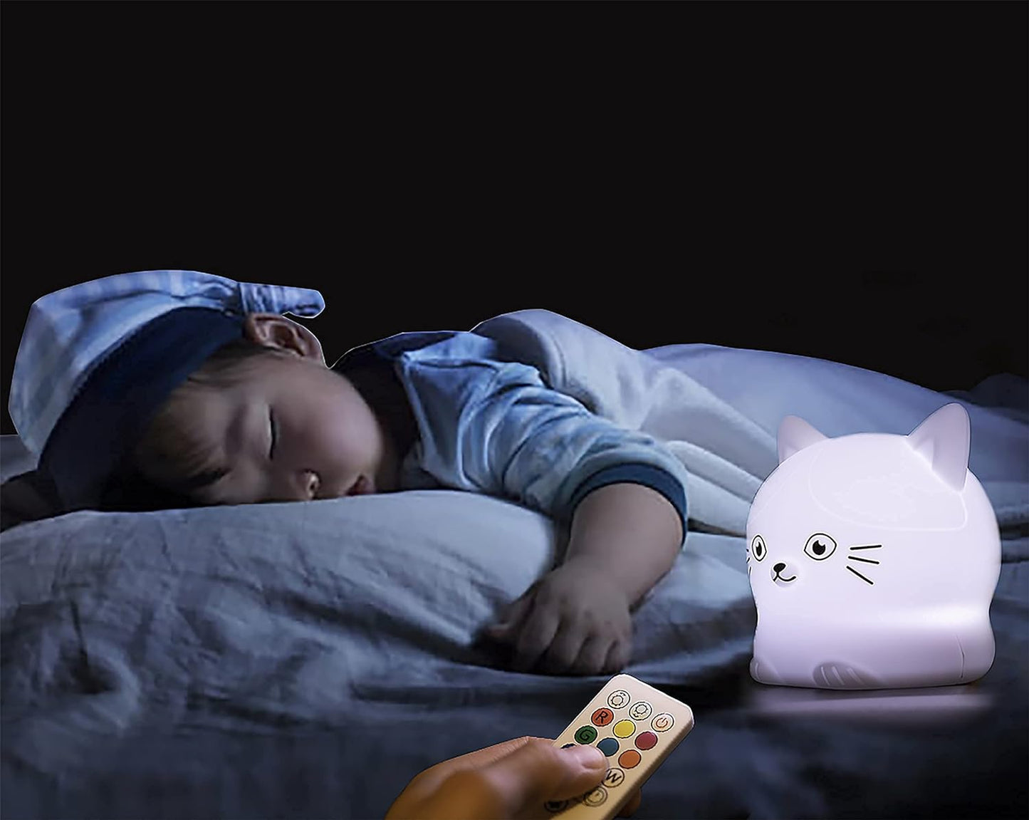 Cute Kitty Nursery Night Light - 9 Colors, Kawaii Cat Lamp, Portable, Remote & Touch Control, Breathing Mode - LED Multi-Color Gifts for Baby, Children